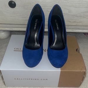 Blue suede heels